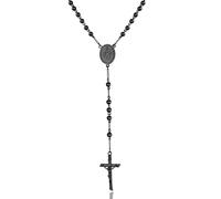 ChainsPro Cross Necklace Rosary Beads Catholic Men Women Blessed Virgin Mary Medal Black Chain Stainless Steel Crucifix Prayer Jesus Gift Mens Christian Jewellery