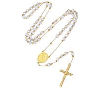 ChainsPro Cross Necklace Rosary Beads Catholic Men Women Saint Michael Medal Cubic Zirconia Gold Chain Stainless Steel Crucifix Prayer Jesus Gift Mens Christian Jewellery