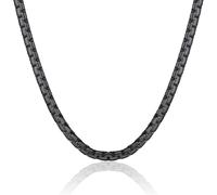 ChainsPro Mens Black Plated Chain Necklace, Stainless Steel Miami Box Link Chains, 26 Inch Chunky Silver Necklaces, Width 4MM
