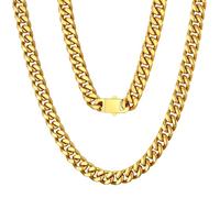 ChainsPro Mens Gold Chain Necklace Stainless Steel Cuban Chains Necklaces Thick Curb Chain Link Miami Hip Hop Jewellery for Men Boys 7mm 26 Inch