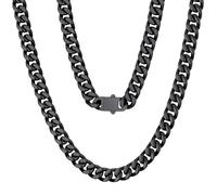 ChainsPro Necklace Cuban Chain Mens Black Necklaces Stainless Steel Long Metal Curb Chains Link Miami Hip Hop Jewellery 7mm 20 Inch