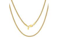ChainsPro Thick Necklace Women Mens 14 Inch, Gold Plated Cuban Link Chains, Stainless Steel Flat Box Chain Necklaces, Width 2MM