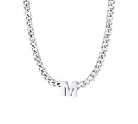 ChainsProMax Men A-Z Letter Necklace 7mm Cuban Link Chain Necklace, Stainless Steel/Gold Plated/Black-Send Gift Box, metal, no gemstone
