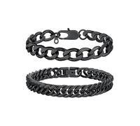 ChainsProMax Men Chain Bracelet Cuban Link Figaro Chain Bracelet Set, Stainless Steel/Gold Plated/Black-Send Gift Box, Metal, no gemstone
