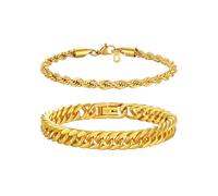 ChainsProMax Men Chain Bracelet Cuban Link Figaro Chain Bracelet Set, Stainless Steel/Gold Plated/Black-Send Gift Box, Metal, No Gemstone