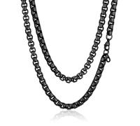 ChainsProMax Waterproof Stainless Steel Square Box Chain Necklace for Men | Silver Gold Black Rolo Pendant Chain,2mm/3mm/6mm/8mm Width,No Tarnish Hypoallergenic Hip Hop Chain with Gift Box,18-30 Inch