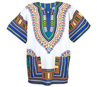 CHAINUPON African Dashiki Cotton Shirt Unisex Tribal Festival Boho Hippie Kaftan (Large, Blue)