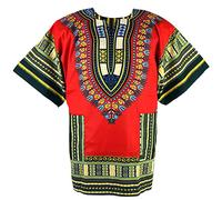 CHAINUPON African Dashiki Cotton Shirt Unisex Tribal Festival Boho Hippie Kaftan (Large, Red)
