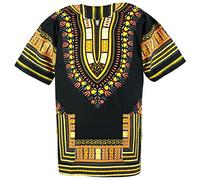 CHAINUPON African Dashiki Cotton Shirt Unisex Tribal Festival Boho Hippie Kaftan (Medium, Black Yellow)