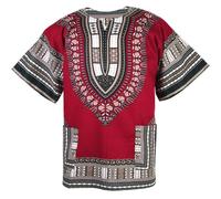 CHAINUPON African Dashiki Cotton Shirt Unisex Tribal Festival Boho Hippie Kaftan, Red-Brown, S