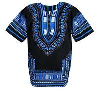 CHAINUPON African Dashiki Cotton Shirt Unisex Tribal Festival Boho Hippie Kaftan (Small, Black Dark Blue)