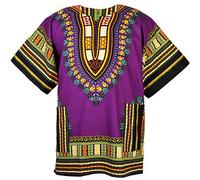 CHAINUPON African Dashiki Cotton Shirt Unisex Tribal Festival Boho Hippie Kaftan (Small, Purple)