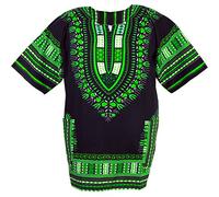 CHAINUPON African Dashiki Cotton Shirt Unisex Tribal Festival Boho Hippie Kaftan (X-Large, Black Green)