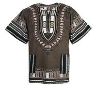 CHAINUPON African Dashiki Cotton Shirt Unisex Tribal Festival Boho Hippie Kaftan (X-Large, Brown Gold)