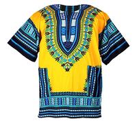 CHAINUPON African Dashiki Cotton Shirt Unisex Tribal Festival Boho Hippie Kaftan (X-Large, Yellow)