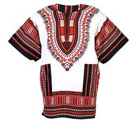 CHAINUPON African Dashiki Cotton Shirt Unisex Tribal Festival Boho Hippie Kaftan (XX-Large, White Red)