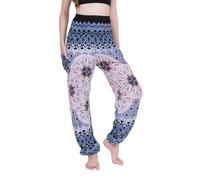 CHAINUPON Harem Pants Women Flowy Trouser Yoga Boho Hippie Clothes, Bohorose White Blue, L-XL