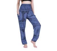 CHAINUPON Harem Pants Women Flowy Trouser Yoga Boho Hippie Clothes, Mandala Midnight Blue, 12-16