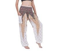 CHAINUPON Harem Trousers Women Boho Loose Yoga Pants Casual Bohemian Hippie Lounge Elephant Pyjamas Bottoms (S-M, White Peacock)