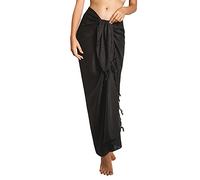CHAINUPON Womens Beach Pareos Sarong Sheer Long Swimsuit Cover Ups Bikini Wrap Skirt (Black)