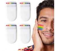 ChainYao 4 Pack Rainbow Face Paint Crayons, UKCA Certified Non-Toxic Hypoallergenic Face & Body Paint Sticks, Pride Parade Accessories for Halloween Cosplay Birthday Parties