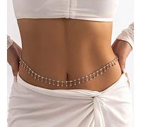 Chaioe Rhinestone Belly Chain Silver Crystal Belly Waist Chains Tassel Belt Body Chain Jewelry for Women and Girls