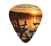 Chair And Wine At Sunset Lake 12 Pack Guitar Plectrums With Storage Case, 0.46/0.71/0.96mm, Including Thin, Medium Thick Guitar Plectrums For Electric Guitars Bass Ukulele