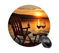 Chair and Wine at Sunset Lake Round Mouse Pad Cute Small Computer Mouse Mat Non-Slip Rubber Base Gaming Mousepad for Wireless Mouse, Gaming, Office, Laptop, Women, Men