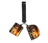 Chair and Wine at Sunset Lake Wristlet Keychain Wallet Pouch with Strap Double Zipper Small Coin Purse Portable Wrist Bag for Travel Gym Daily Use