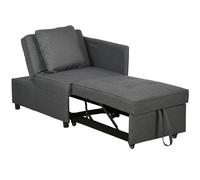 Chair Bed Grey Linen-Feel Folding Sleeper 98x69x65cm 5-Position Wheels Recliner