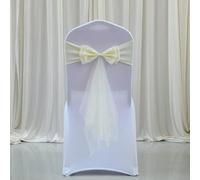 Chair Belt, Chair Sashes,100Pieces Wedding Satin Chair Sashes Spandex Bow Tie Band for Use Banquet Hotel Party Wedding Decoration,(Milky White)