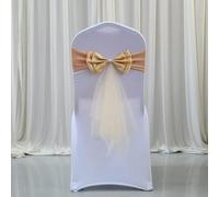 Chair Belt, Chair Sashes,100Pieces Wedding Satin Chair Sashes Spandex Bow Tie Band for Use Banquet Hotel Party Wedding Decoration,(Gold)
