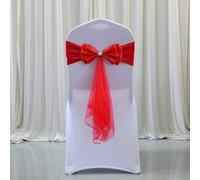 Chair Belt, Chair Sashes,100Pieces Wedding Satin Chair Sashes Spandex Bow Tie Band for Use Banquet Hotel Party Wedding Decoration,(Red)