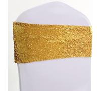 Chair Belt, Chair Sashes,50pcs Rose Gold Silver Spandex Sequin Chair Sash Bands Elastic Wedding Glitter Chair Bow Ties Hotel Event Party Decoration(Gold)