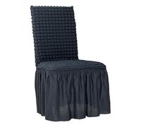 Chair Cover Full Covered, Bubble-Gauze Seat Cover with Skirt Solid Color Banquet Chair Slipcover Stretch Wedding Dining Chair Protector Removable Washable Dark Gray