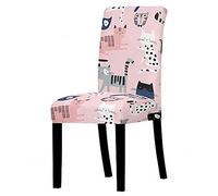Chair Covers for Dining Chair 2/4/6PCS, Chickwin 3D Cartoons Printing High Back Stretch Chair Cover for Hotel Dining Room Party Removable Washable Chair Cover Slipcovers (Pink cat,6 PCS)
