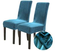 Chair Covers for Dining Chair 2/4/6PCS, Chickwin Solid color Universal High Back Stretch Velvet Chair Cover for Party Room Spandex Removable Washable Chair Cover Slipcovers (2 PCS,blue-green)
