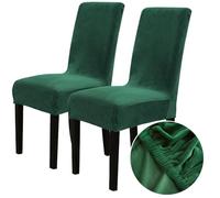 Chair Covers for Dining Chair 2/4/6PCS, Chickwin Solid color Universal High Back Stretch Velvet Chair Cover for Party Room Spandex Removable Washable Chair Cover Slipcovers (2 PCS,Dark green)