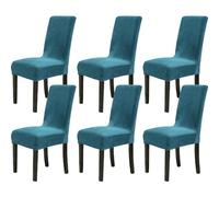 Chair Covers for Dining Chair 2/4/6PCS, Chickwin Solid color Universal High Back Stretch Velvet Chair Cover for Party Room Spandex Removable Washable Chair Cover Slipcovers (6 PCS,blue-green)