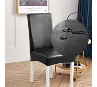 Chair Covers for Dining Chair 4/6/2PCS, Chickwin Solid color Leather High Back Stretch Chair Cover for Hotel Dining Room Party Removable Washable Chair Cover Slipcovers (black,6 PCS)