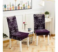 Chair Covers For Dining Chairs 6 Purple Baroque Chair Covers Spandex Washable Dining Chairs Covers Elastic Dining Chair Covers High Back for Kitchen Hotel Restaurant Wedding Party