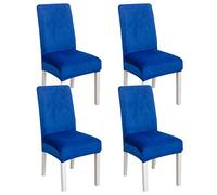 Chair Covers For Dining Room, Velvet Stretch Chair Cover Removable Universal Dining Chair Protector Washable For Hotel Dining Room Kitchen-Royal blue-Set of 4