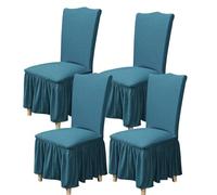 Chair Covers for Dining Room with Skirt, Plush Chair Slipcover Removable Parson Chair Protector for Kitchen Wedding, Hotels & Ceremonies(Blue, 4)