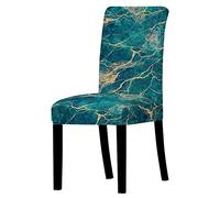 Chair Covers Marble Green Gold Dining Chair Covers Stretch Spandex Washable Reusable Dining Chairs Cover Removable Chairs Slipcovers Universal Protector for Kitchen, Party, Home Decor Set of 8