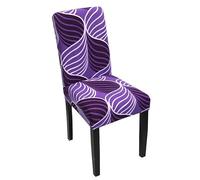 Chair Covers Purple Stripe Pack Of 6 Chair Covers,Modern Elastic Chair Protector Removable Washable Seat Slipcover With Elastic Edge For Hotel Restaurant Decor Home