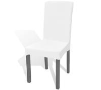 Chair Covers Set 6 White Stretch Polyester-Elastane Fit Up to 55cm Back Washable