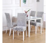 Chair Covers Silver White Flowers Chair Covers for Dining Chairs Stretch Spandex Elastic Band Dining Chairs Covers,Removable Washable Dining Chair Covers,Modern Dining Room Chair Covers(Set of 2)
