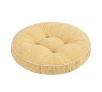 Chair Cushions for Dining Chairs, Yellow Kitchen Chair Cushions 45x45cm, 10cm Thick Seat Cushion for Kitchen Chairs, Tufted Round Seat Pads, Indoor Outdoor Cotton Linen Pads for Dining Room