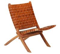 Chair Folding Rustic Brown Goat Leather Seat Acacia Wood 59x72x79 cm Crossed Eco