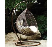 Chair Hanging Rattan Swing Patio Garden Weave Egg with Cushion in or Outdoor (Medium, Brown)